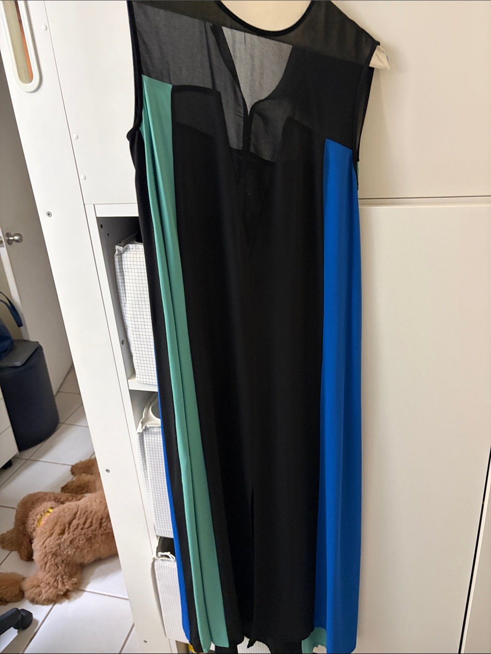 BCBGMaxAzria Black Maxi Dress with Teal and Bright Blue Panels